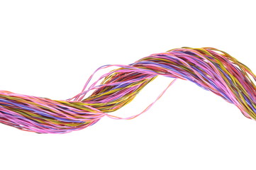 Bunch of colored computer wires isolated on white background 