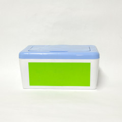 Color plastic box on white background.