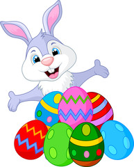 Easter funny rabbit with eggs