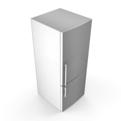 Modern metallic refrigerator isolated on white background
