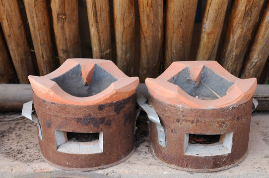 Double Thailand traditional clay stove.