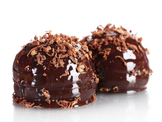 Сhocolate cookie poured chocolate with chocolate shavings