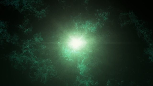 Green clouds of wisp and smoke drifting in space