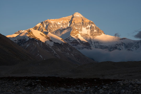 The north face of Mt. Everest before sunset, Tibet.
