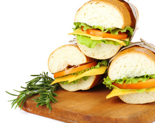 Fresh and tasty sandwich isolated on white