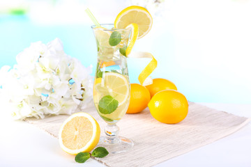 Glass of cocktail with lemon and mint