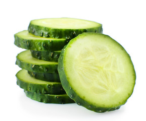 Sliced fresh cucumber, isolated on white