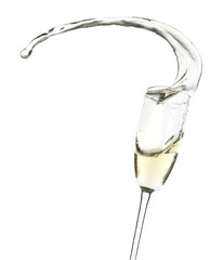 Glass of champagne with splash, isolated on white