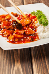 Sweet and sour chicken with rice