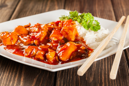 Sweet And Sour Chicken With Rice