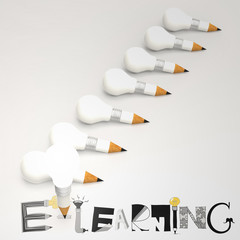 design graphic hand drawn E-LEARNING word and pencil lightbulb 3
