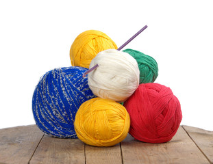 balls of colored yarn on the boards, knitting .