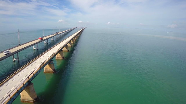 Aerial video 7 mile bridge Florida Keys