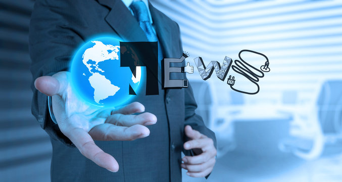 businessman hand draw design word BUSINESS NEWS as concept