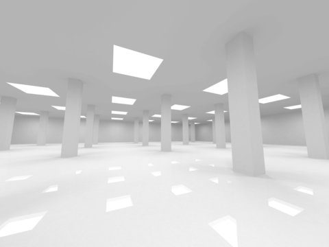 Abstract white open space office 3d interior with columns