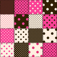 Seamless pattern of polka dot patchworks