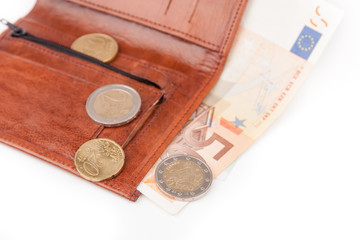 Brown wallet with EU money