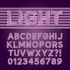 Purple Parallel Neon Light Alphabet and Numbers, Eps 10 Vector E