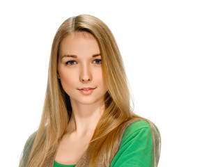 Naklejka premium portrait of young woman on white background
