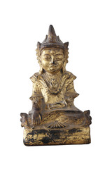 Obraz premium Public wooden buddha with goldleaf isolaten on white background