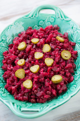 Close-up of traditional russian salad Vinaigrette