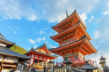 Fototapeta na wymiar Three-storied pagoda at Kiyomizu-dera in Kyoto