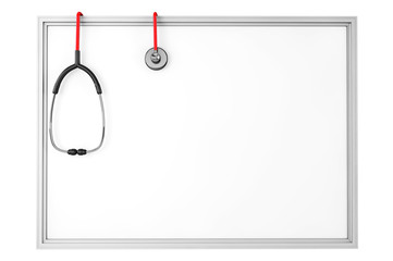 A blank whiteboard with a stethoscope