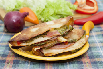Mexican tortilla with ham and vegetables.