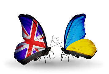 Two butterflies with flags UK and Ukraine