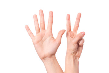 isolated hand shows  with fingers number seven