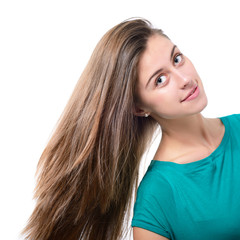 Fototapeta premium portrait of attractive teenager girl with beautiful healthy hair