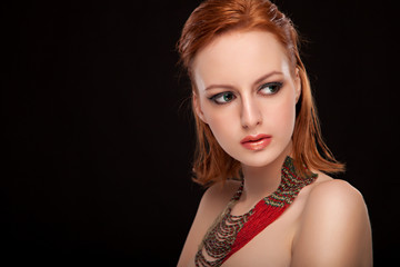 Red Hair. Fashion Woman Portrait. Beauty Model Girl