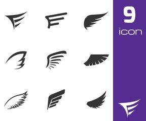 Vector black wing icons set
