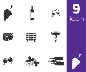 Vector black wine icons set