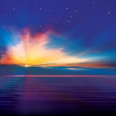 Naklejka na ściany i meble abstract blue background with clouds and sea sunrise
