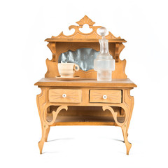 Dollhouse furniture over white background