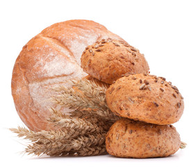 fresh bread and flour sack isolated on white background cutout
