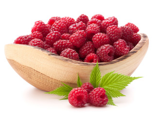 raspberries in wooden bowl