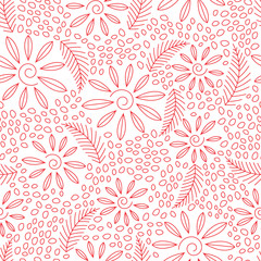 Floral seamless pattern with flowers and thin red lines