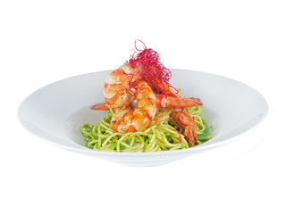 prawns with spaghetti pesto