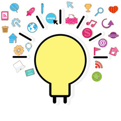 Template design light bulb idea with social network icons backgr