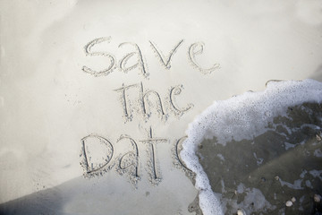 save the date, in sand