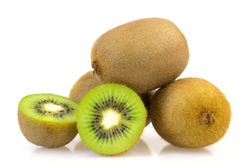 Three kiwi and kiwi with cut