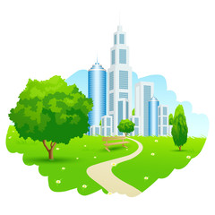 Green landscape with city