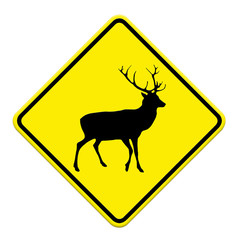 beware deer crossing traffic sign,part of a series
