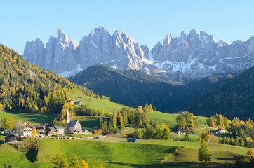 Village with Dolomites background