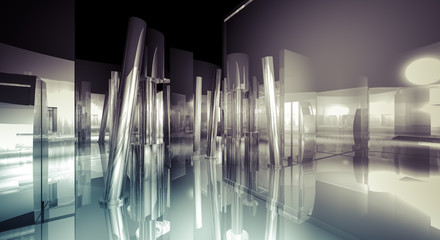 White, 3d business room, Hall  building with light and reflects.