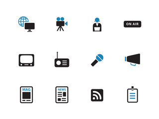 Media duotone icons on white background.