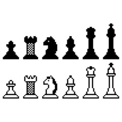 Obraz premium Pixel chess set isolated on white