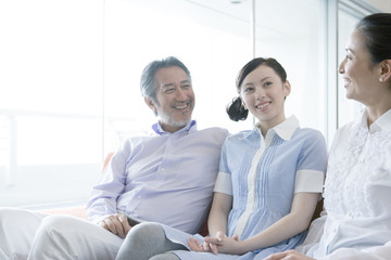 family talking with smile
